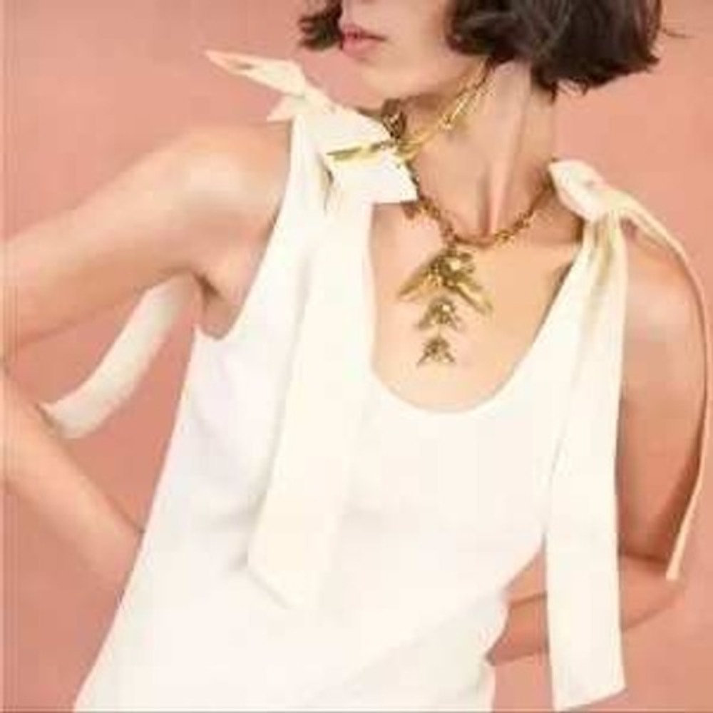 Ulla Johnson Ivory Ribbed Tank Top with Shoulder Ties, Sleeveless Blouse (Mint)
